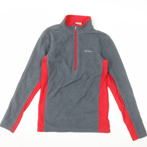 Columbia Men's Grey Red 1/4 Zip Fleece Pullover Sweatshirt XS