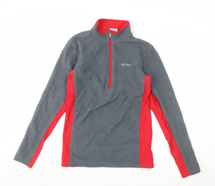 Columbia Men's Grey Red 1/4 Zip Fleece Pullover Sweatshirt XS