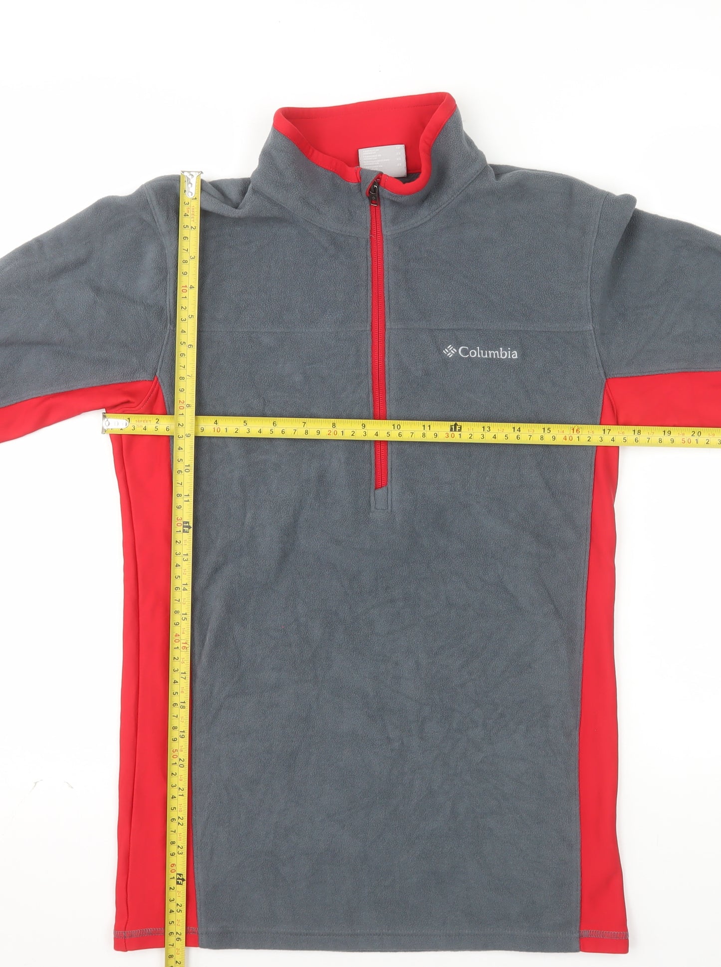 Columbia Men's Grey Red 1/4 Zip Fleece Pullover Sweatshirt XS