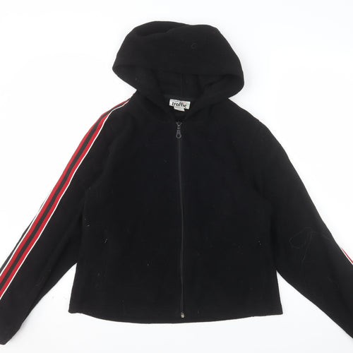 Traffic Women Black Full Zip Hooded Sweatshirt L Polyester