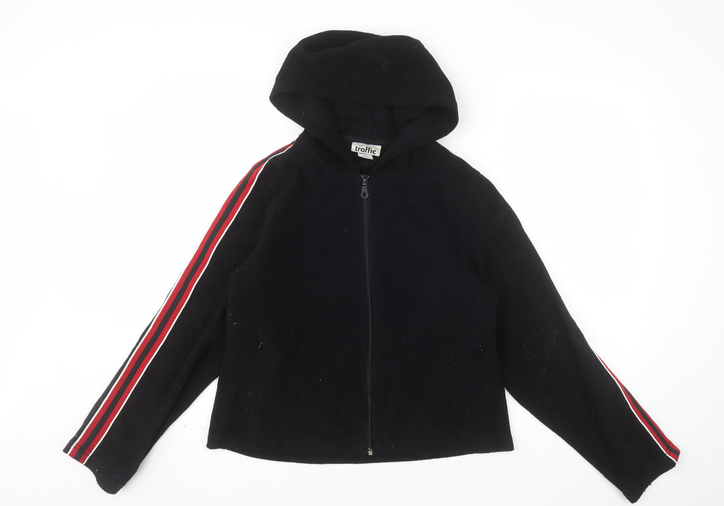Traffic Women Black Full Zip Hooded Sweatshirt L Polyester