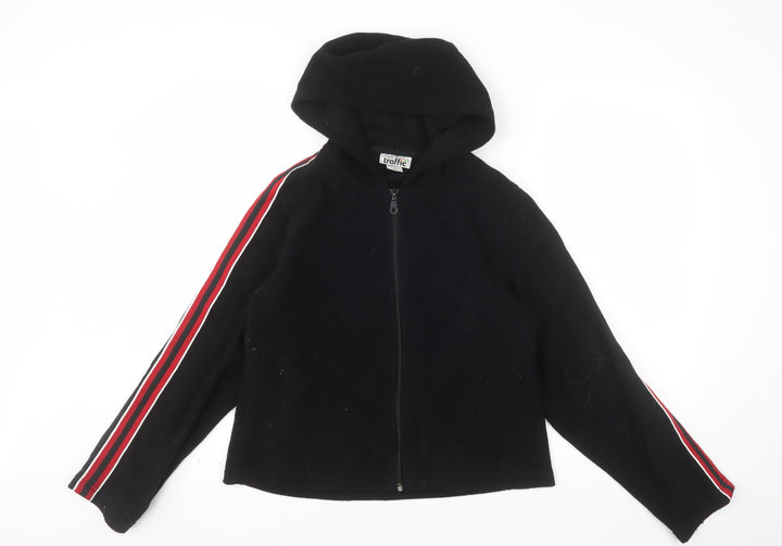 Traffic Women Black Full Zip Hooded Sweatshirt L Polyester
