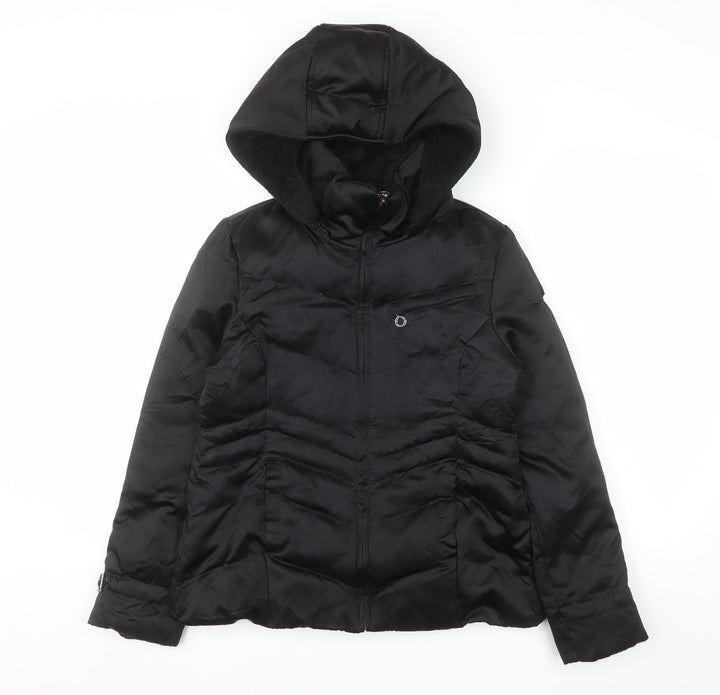 DKNY Womens Black S Hooded Puffer Jacket Winter Coat