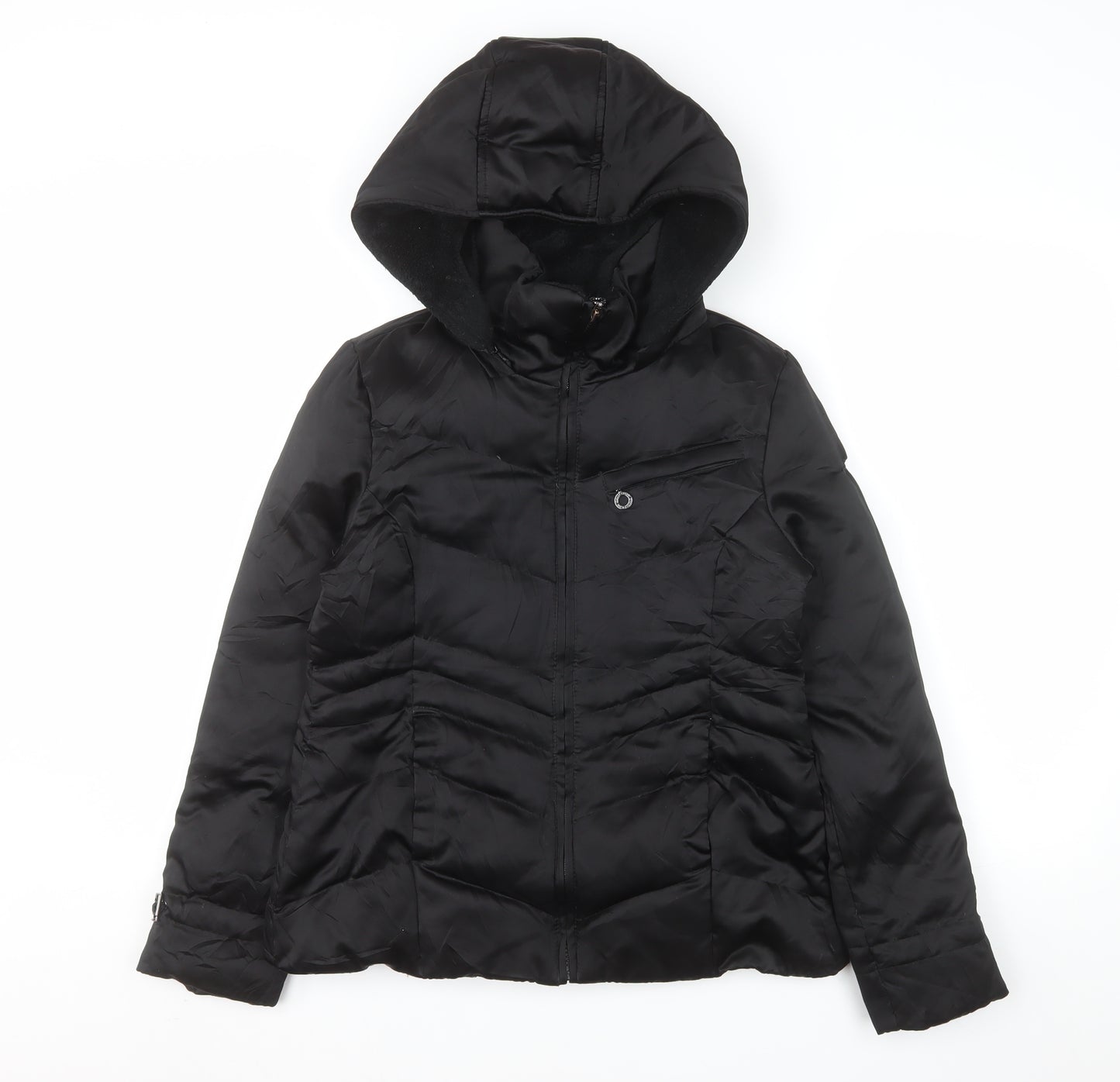 DKNY Womens Black S Hooded Puffer Jacket Winter Coat