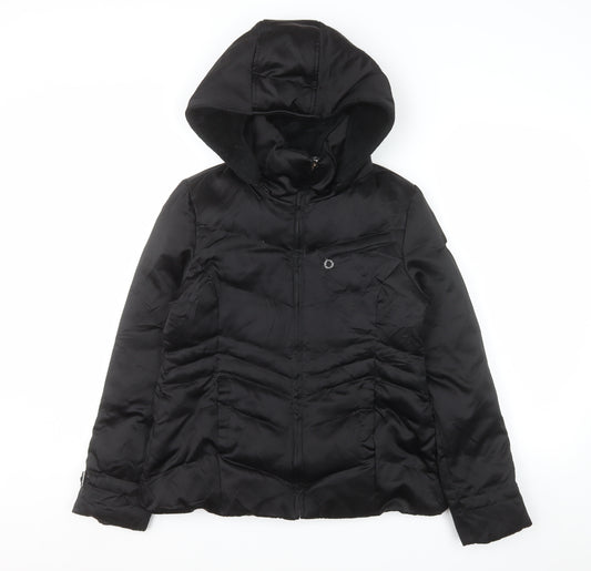 DKNY Womens Black S Hooded Puffer Jacket Winter Coat