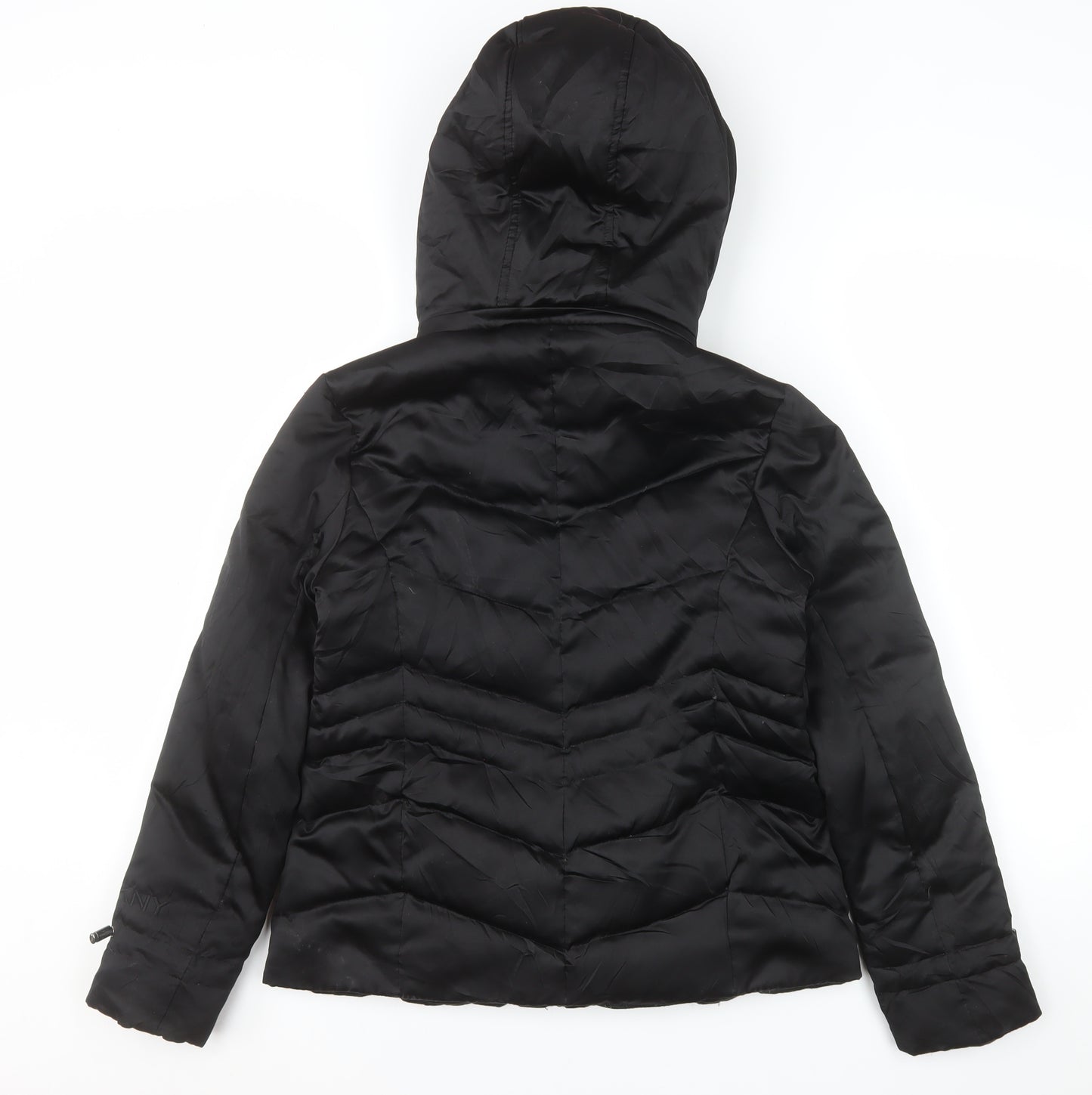 DKNY Womens Black S Hooded Puffer Jacket Winter Coat