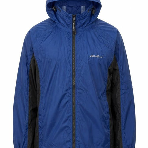 Eddie Bauer Men's Blue M Windbreaker Jacket Hooded Nylon Outdoor