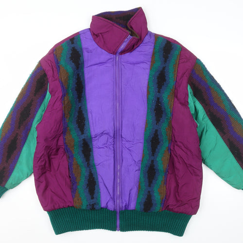 ESCALA Men's Multicoloured Retro 90s Puffer Jacket L Full Zip Acrylic