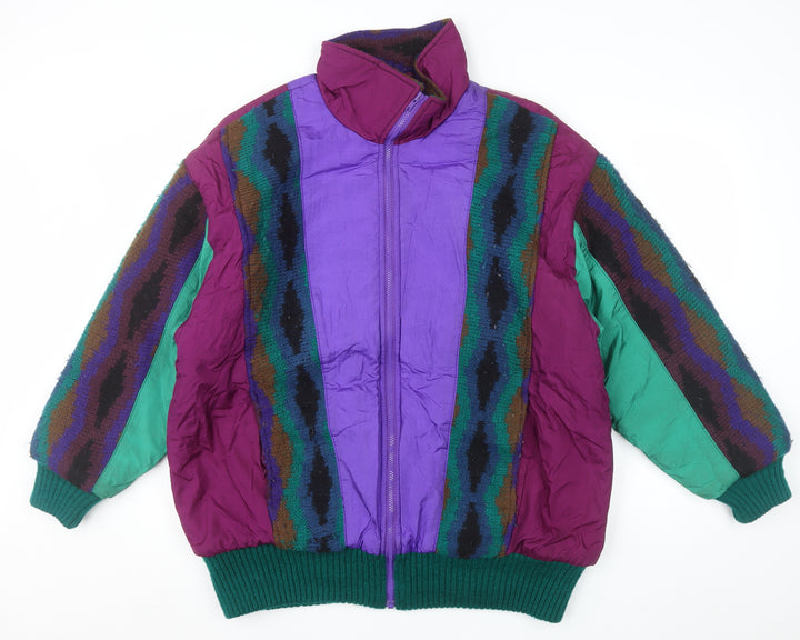 ESCALA Men's Multicoloured Retro 90s Puffer Jacket L Full Zip Acrylic