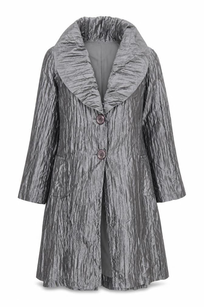 Front view of Bianca Nygard Women’s Grey Petite, size UK 12, Mid-Length Buttoned Coat