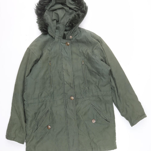 Cleo Women’s Green Faux Fur Trim Hooded Parka Jacket S