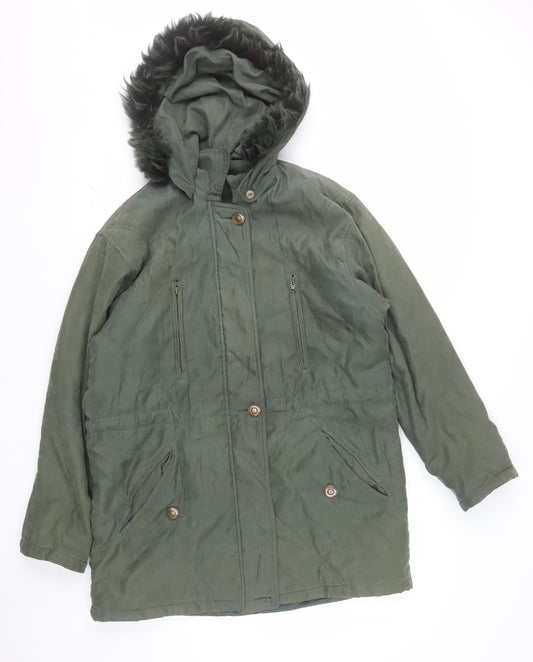 Cleo Women’s Green Faux Fur Trim Hooded Parka Jacket S