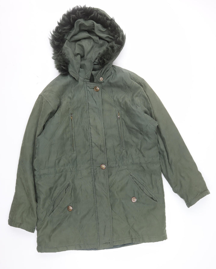 Cleo Women’s Green Faux Fur Trim Hooded Parka Jacket S
