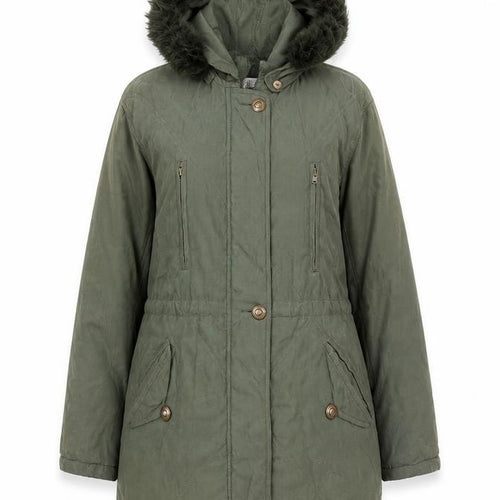 Cleo Women’s Green Faux Fur Trim Hooded Parka Jacket S