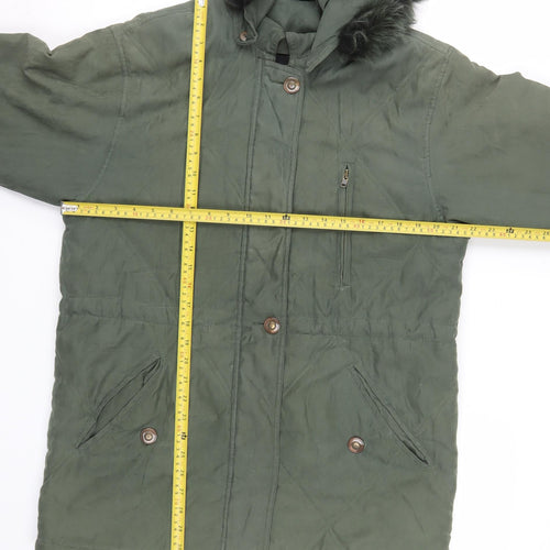 Cleo Women’s Green Faux Fur Trim Hooded Parka Jacket S