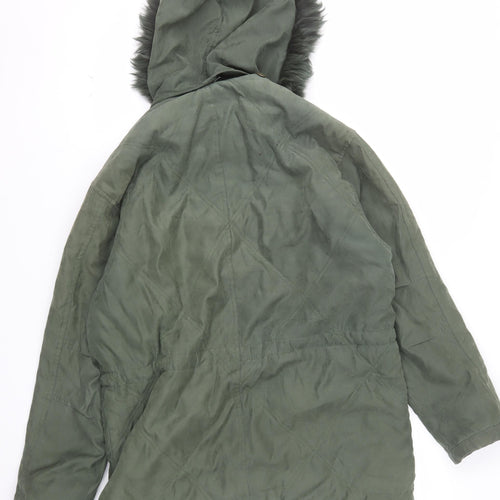 Cleo Women’s Green Faux Fur Trim Hooded Parka Jacket S