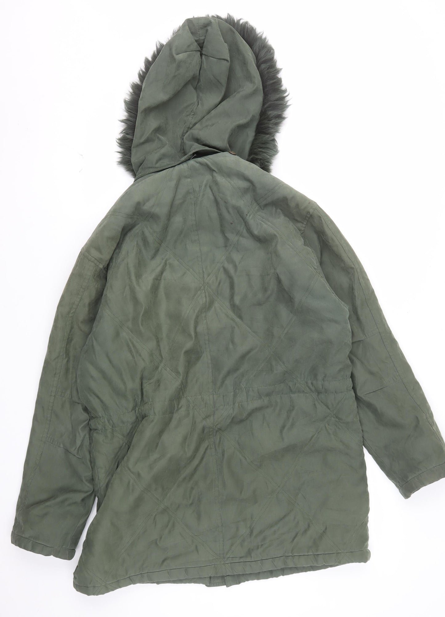 Cleo Women’s Green Faux Fur Trim Hooded Parka Jacket S