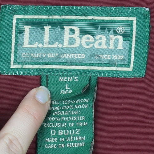 L.L. Bean Men's Red Nylon L Puffer Jacket Winter Waterproof