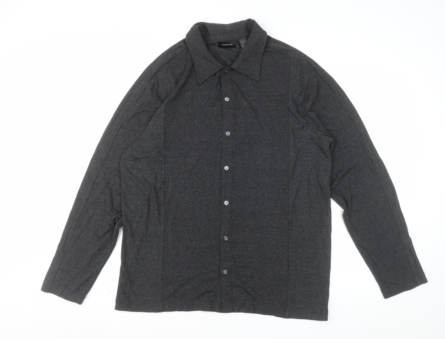 Claiborne Men’s Grey Long Sleeve Slim Fit Button-Up Shirt Size L