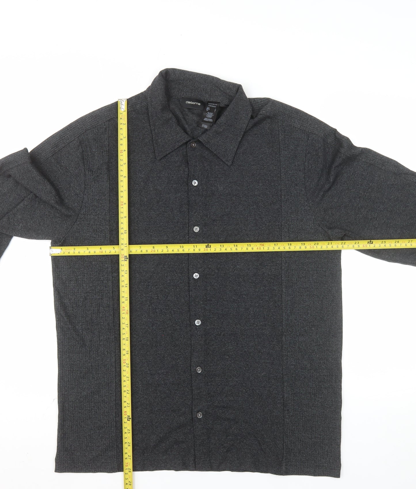 Claiborne Men’s Grey Long Sleeve Slim Fit Button-Up Shirt Size L