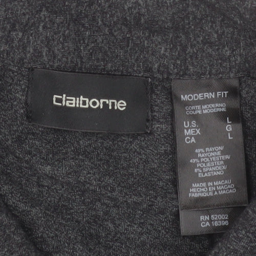 Claiborne Men’s Grey Long Sleeve Slim Fit Button-Up Shirt Size L