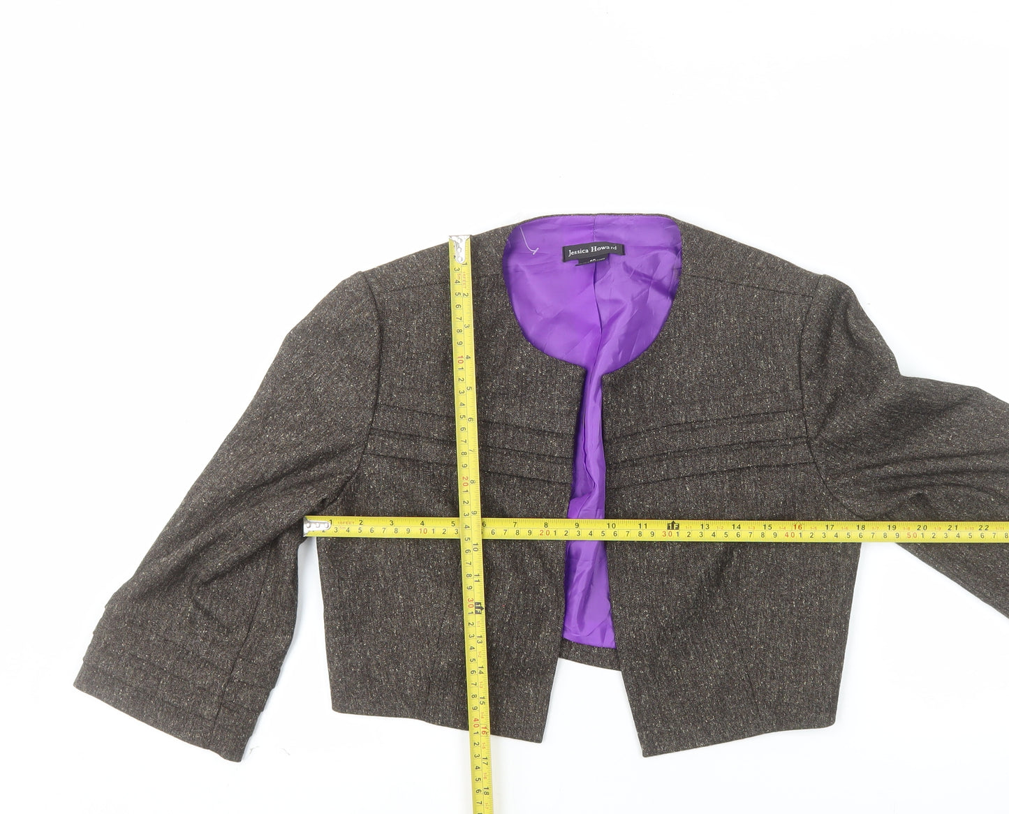 Jessica Howard Women Brown 6 Petite Tweed Cropped Suit Jacket