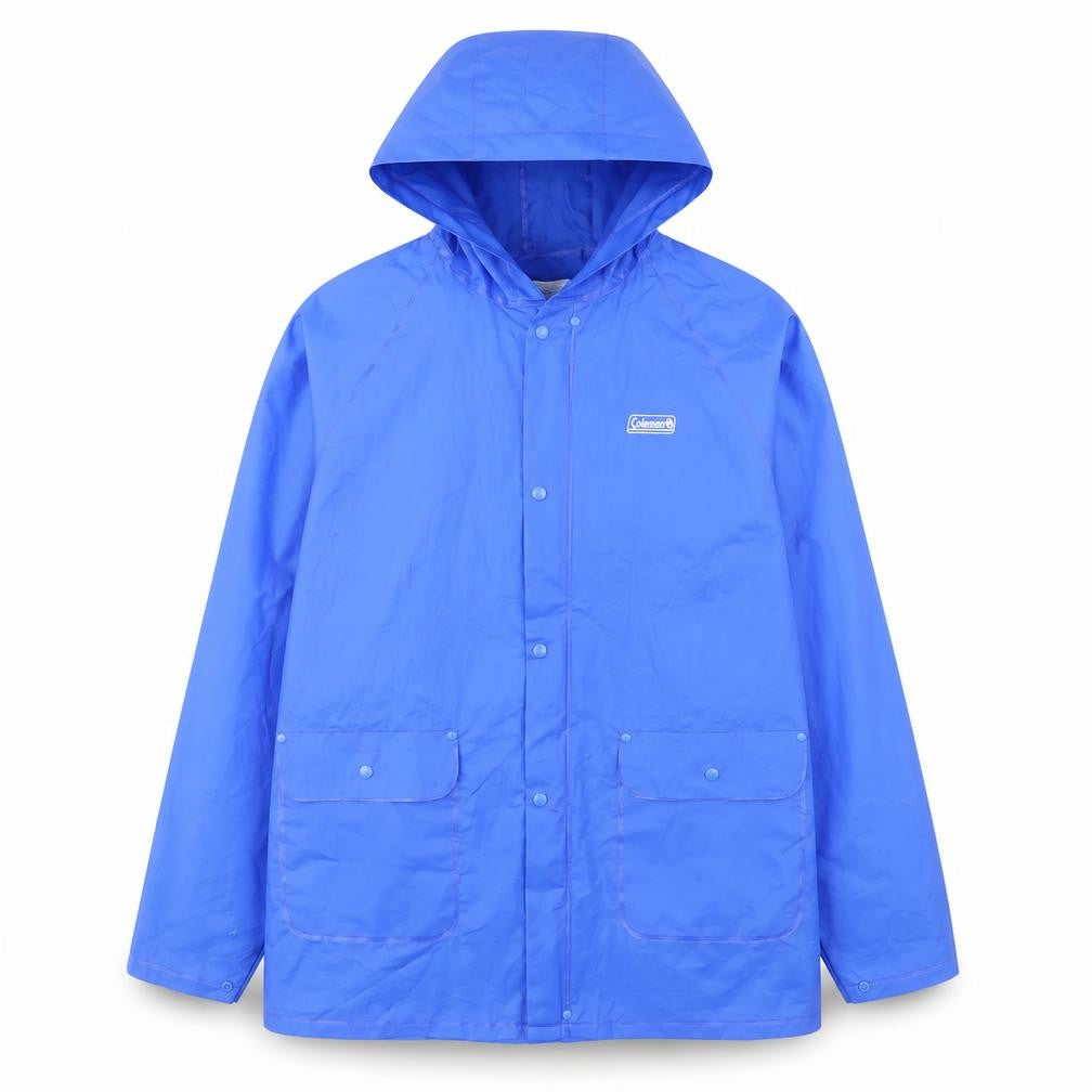 Front view of Coleman Men's Blue Waterproof Hooded Rain Coat Jacket M