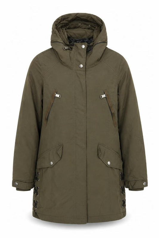Front view of Andrew Marc Men's Green XS Parka Jacket Hooded Nylon Polyester