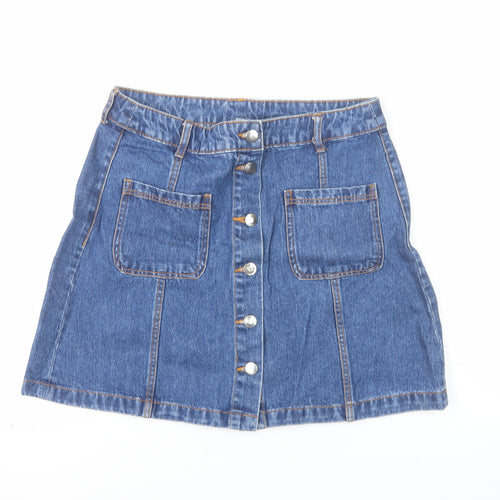 H&M Divided Women’s Blue Denim A-Line Button Skirt Size 12