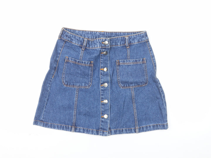 H&M Divided Women’s Blue Denim A-Line Button Skirt Size 12