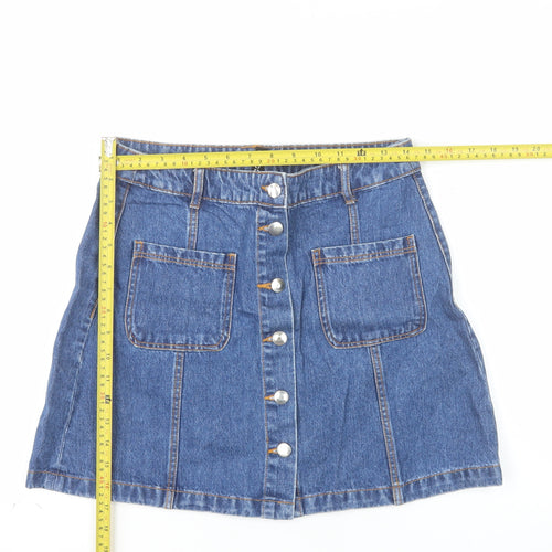 H&M Divided Women’s Blue Denim A-Line Button Skirt Size 12