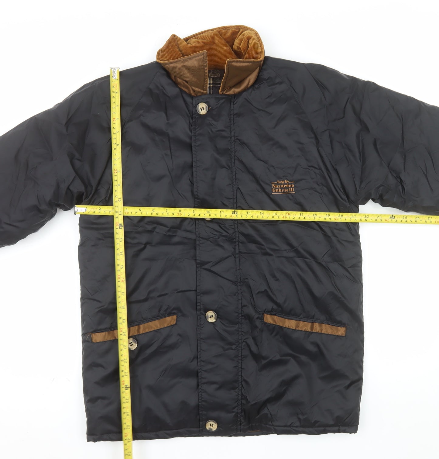 Nazareno Gabrielli Men's Black Quilted Nylon Jacket Size S Classic Cord Collar