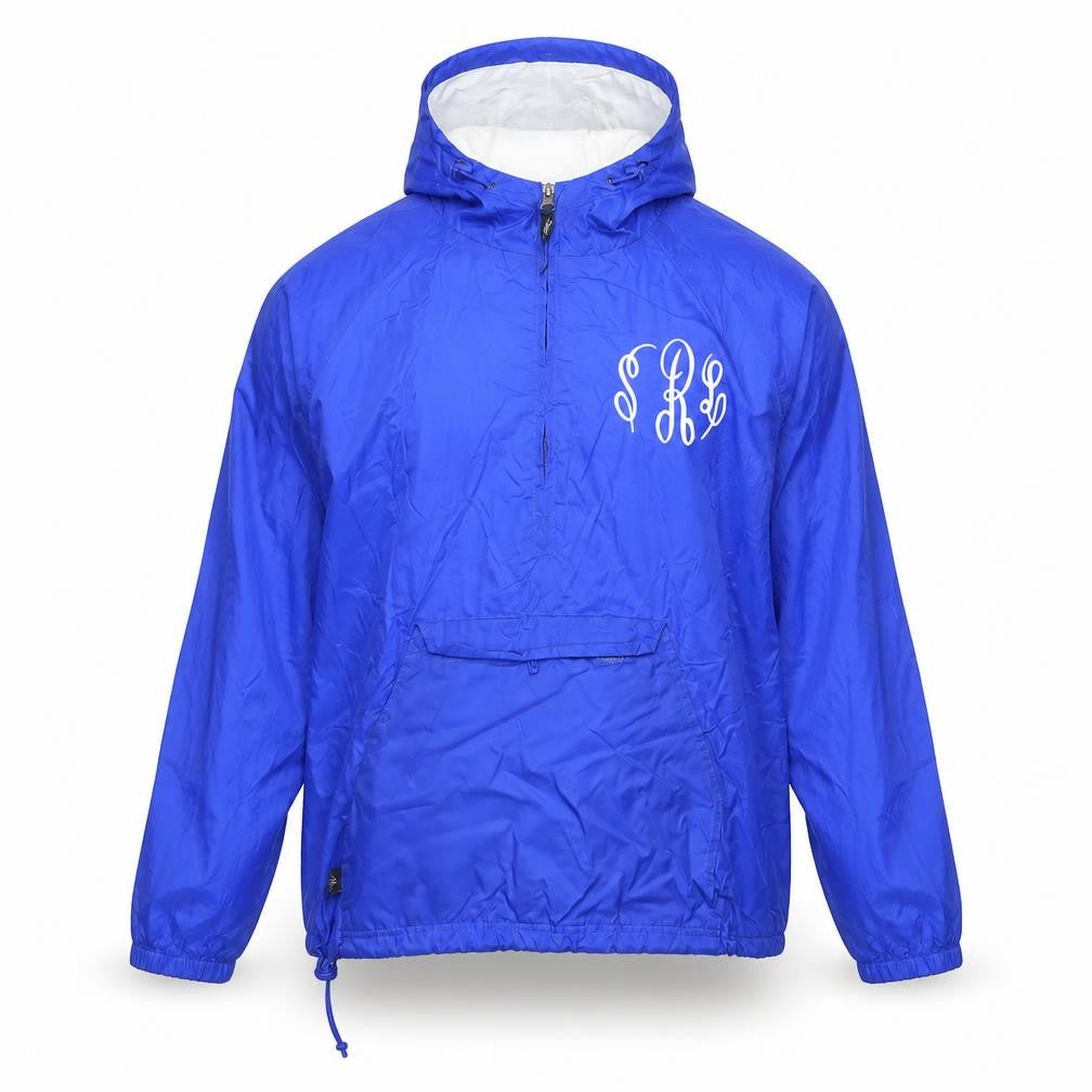 Front view of Charles River Apparel Men’s Blue Hooded Windbreaker Jacket, size S, MSU Logo