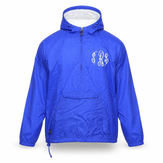 Front view of Charles River Apparel Men’s Blue Hooded Windbreaker Jacket, size S, MSU Logo