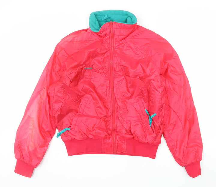 Columbia Mens Red L Bomber Jacket Nylon Lined Windproof Retro Outdoor