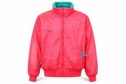 Front view of Columbia men’s red l bomber jacket nylon lined windproof retro outdoor