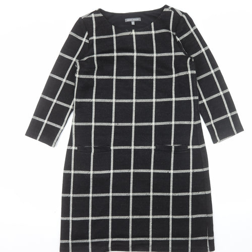 Laura Ashley Womens Black Check Shift Dress Size 12 3/4 Sleeve Knit