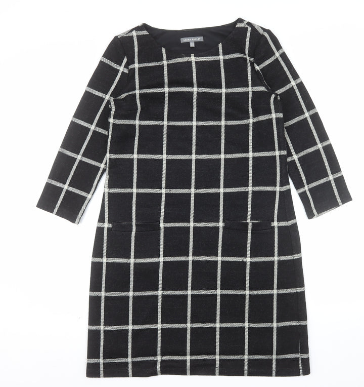 Laura Ashley Womens Black Check Shift Dress Size 12 3/4 Sleeve Knit