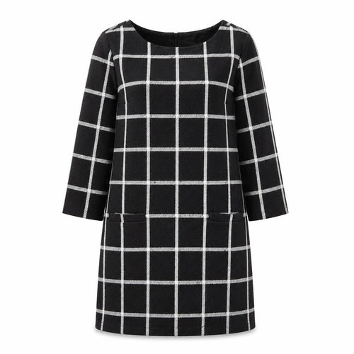 Laura Ashley Womens Black Check Shift Dress Size 12 3/4 Sleeve Knit