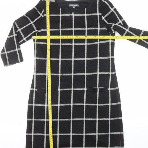 Laura Ashley Womens Black Check Shift Dress Size 12 3/4 Sleeve Knit