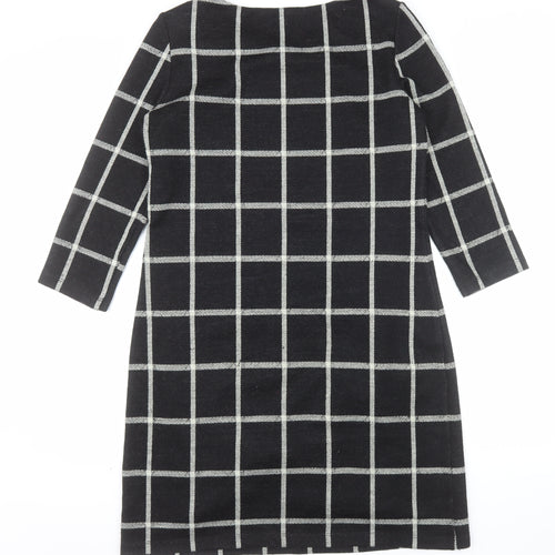 Laura Ashley Womens Black Check Shift Dress Size 12 3/4 Sleeve Knit