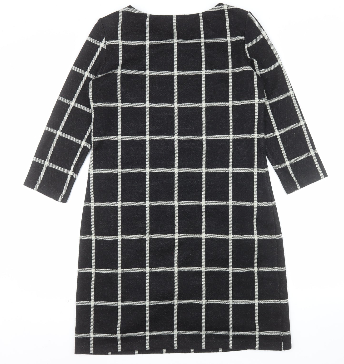 Laura Ashley Womens Black Check Shift Dress Size 12 3/4 Sleeve Knit