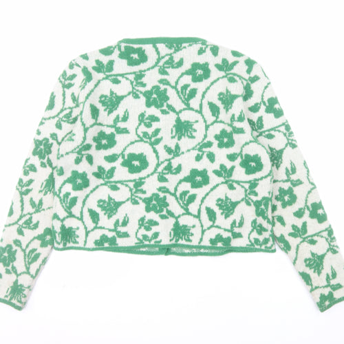 Zara Women Green Floral Knit Button Cardigan Size XL