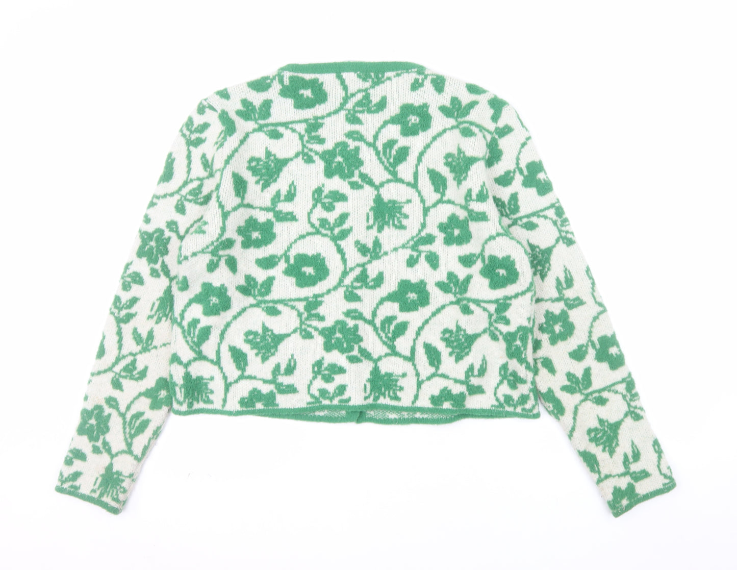 Zara Women Green Floral Knit Button Cardigan Size XL