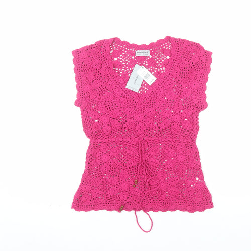 Atmosphere Women’s Pink Crochet Sleeveless V-Neck Tunic Jumper Size 12-14