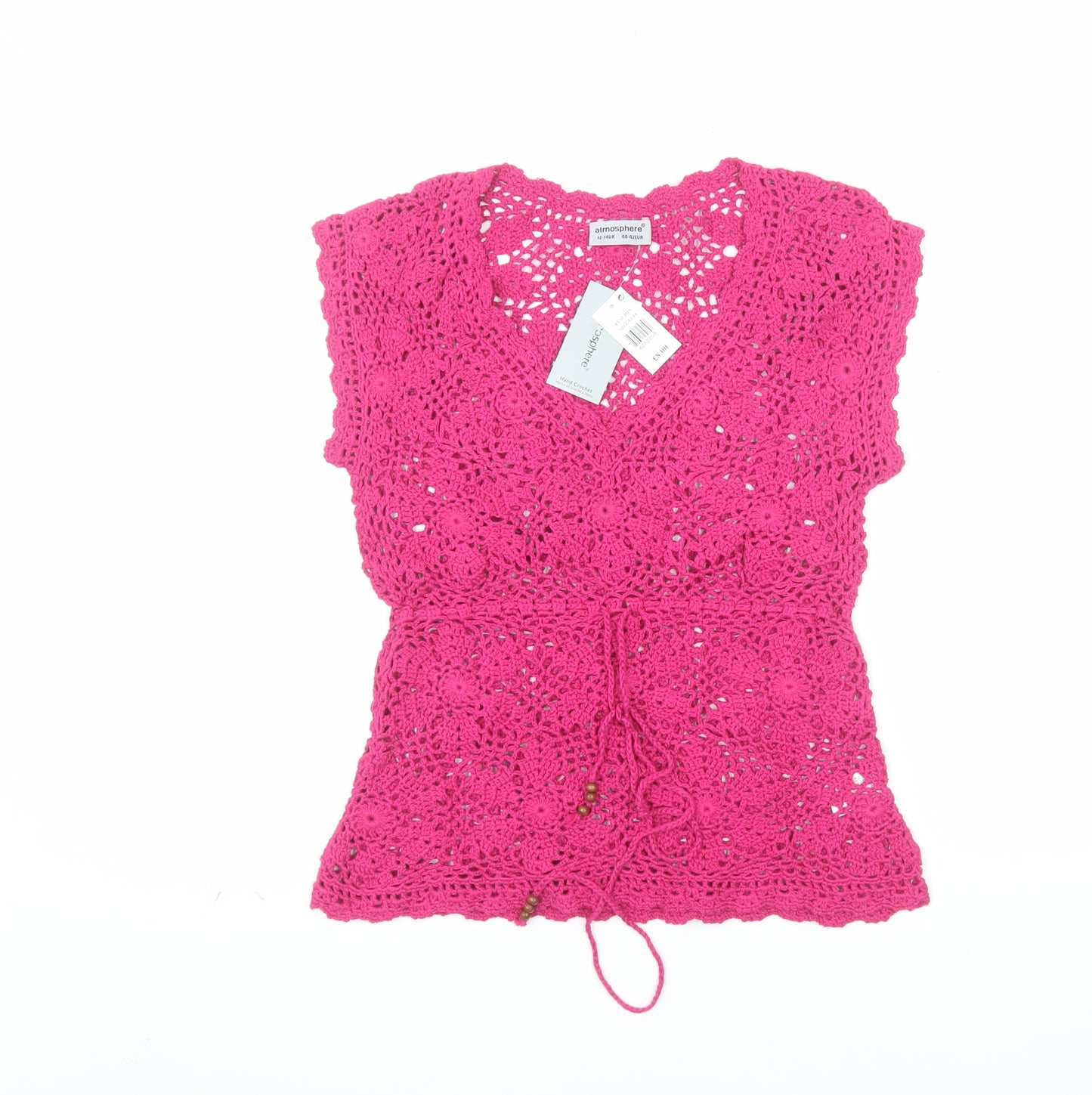 Atmosphere Women’s Pink Crochet Sleeveless V-Neck Tunic Jumper Size 12-14