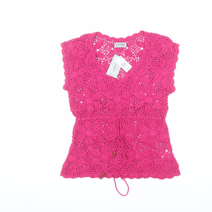 Atmosphere Women’s Pink Crochet Sleeveless V-Neck Tunic Jumper Size 12-14