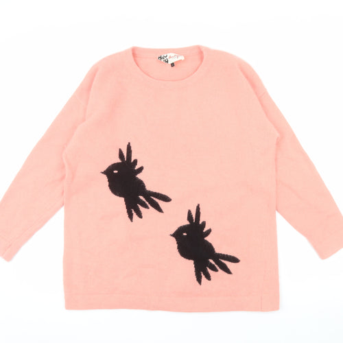 Boutique by Jaeger Women Pink L Angora Blend Bird Jumper