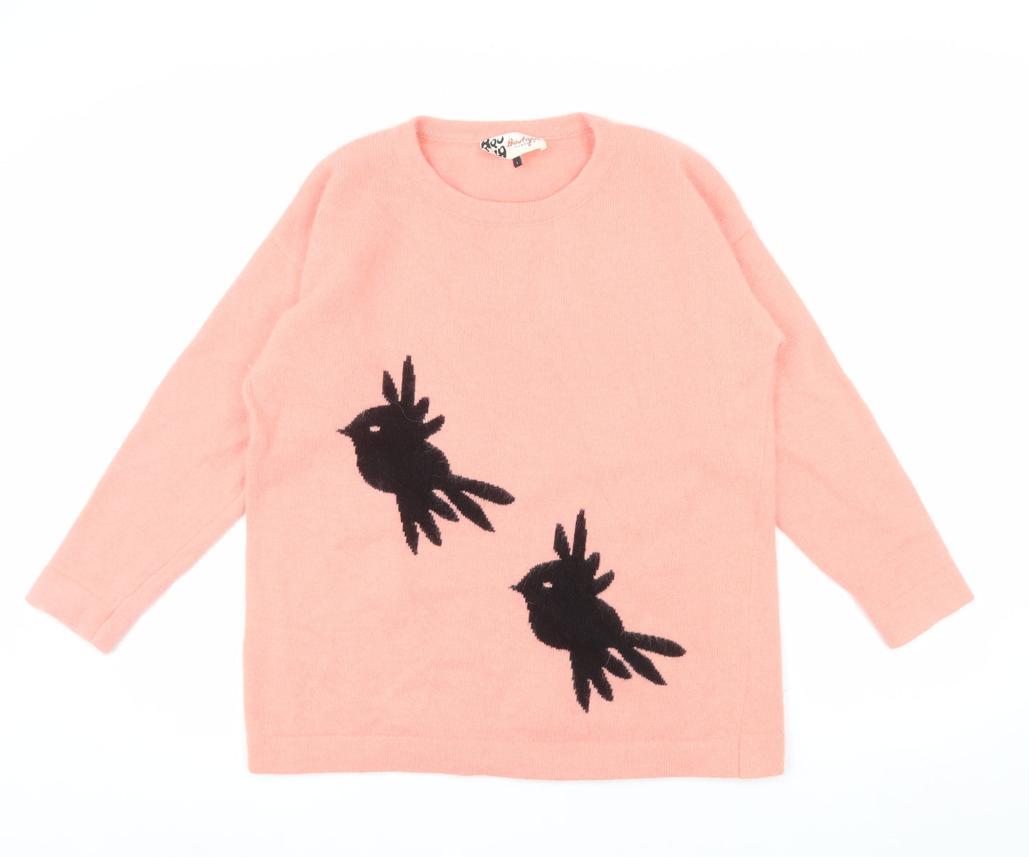 Boutique by Jaeger Women Pink L Angora Blend Bird Jumper