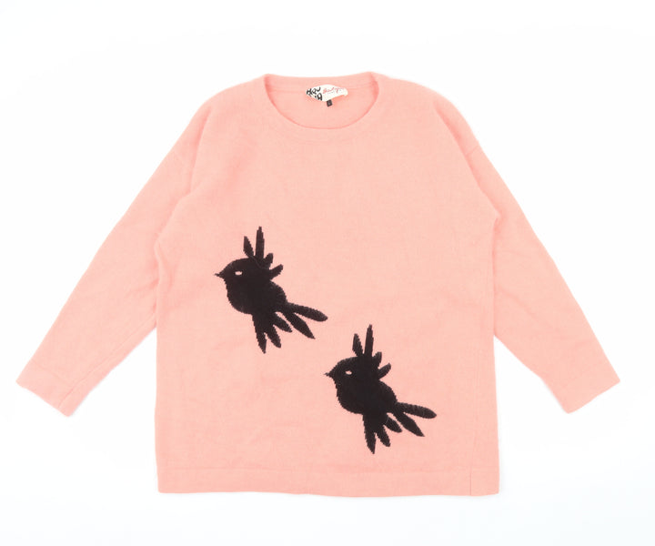 Boutique by Jaeger Women Pink L Angora Blend Bird Jumper